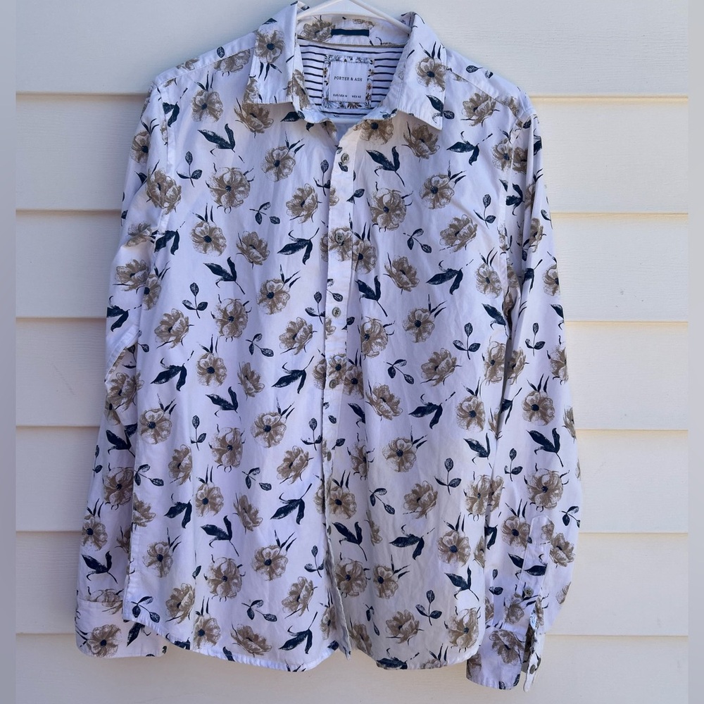 White and Brown Casual Button Down Shirt